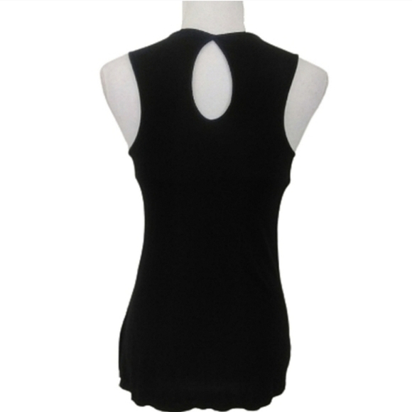 MODA INTERNATIONAL Elegant Black Sleeveless Top Rhinestone Embellished Keyhole - Picture 4 of 8